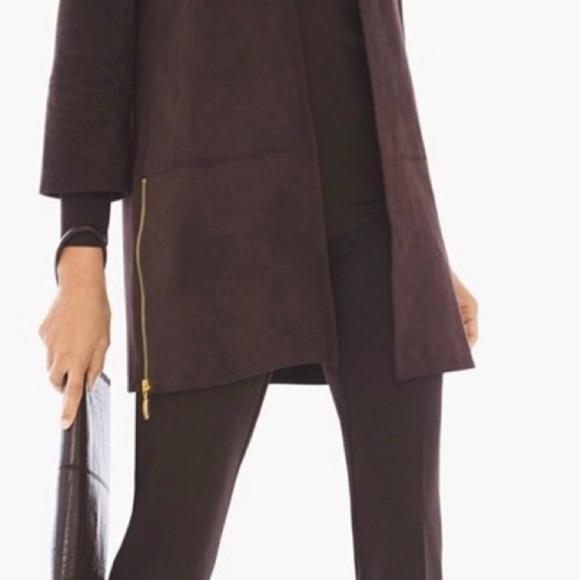 Chico’s Faux Suede Gold Zipper Detail Jacket Duster Dark Brown Size 1 - Picture 4 of 9